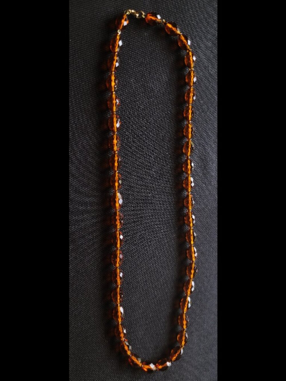 Vintage Mid Century Czech Glass Faceted Bead Necklace Amber Cognac 22" Necklace